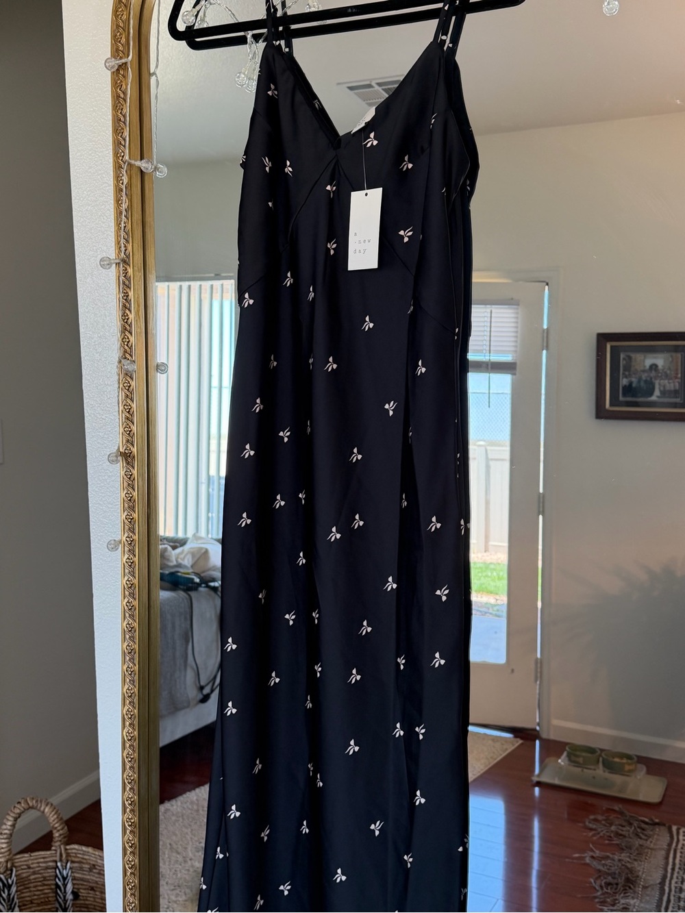 Target Black Maxi Slip Dress with Blush Floral Motif